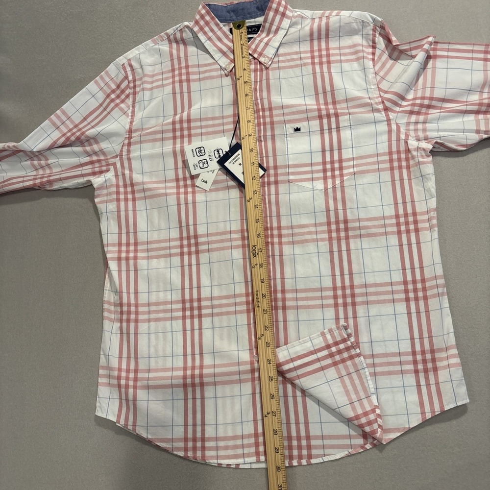NWT Crown & Ivy MEDIUM PINK Plaid Classic Fit MOTION FLEX Button Down STRETCH - Picture 5 of 8
